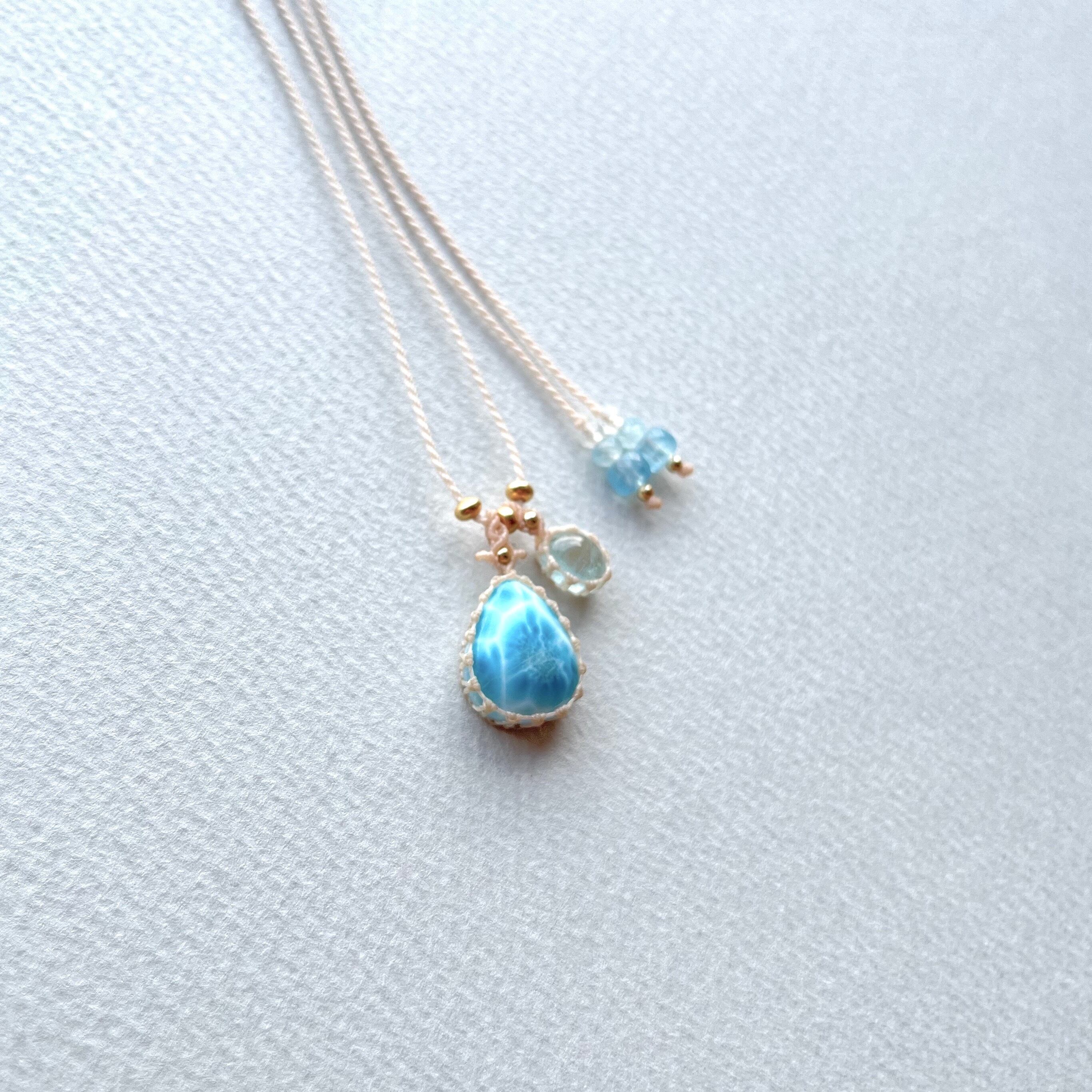 ラリマーとアクアマリンのマクラメ編み 天然石ネックレス | SHANTi WALA