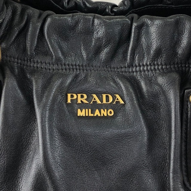 PRADA プラダ ハンドバッグ ブラック ロゴ レザー ギャザー 2way vintage ヴィンテージ オールド t5sy7s