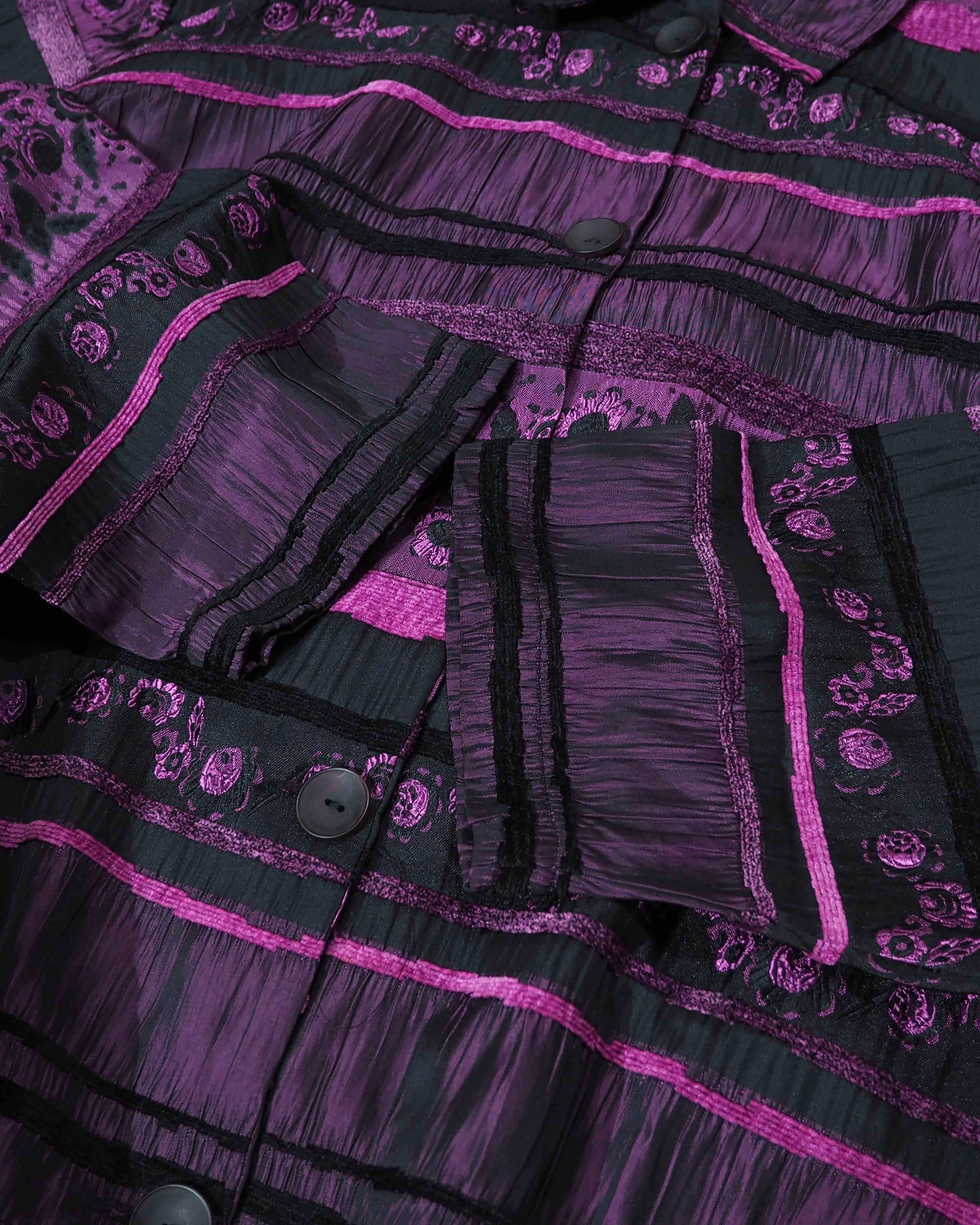 1990s Bewitching Dark purple velours × pleats Switching vintage loose jacket