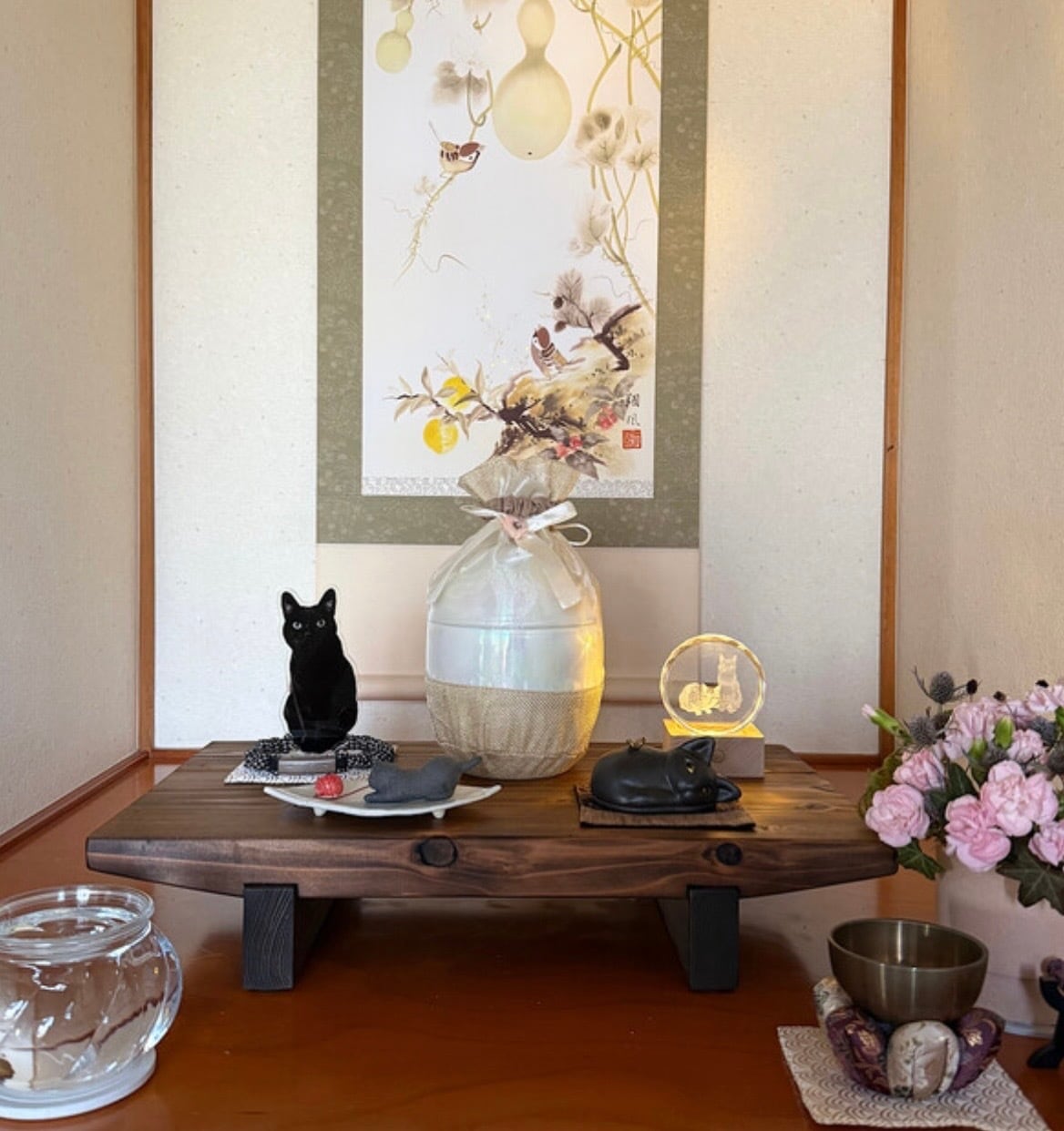 無垢材の花台・飾り台・ミニ仏壇｜アンティークブラウン｜幅50cm｜希望