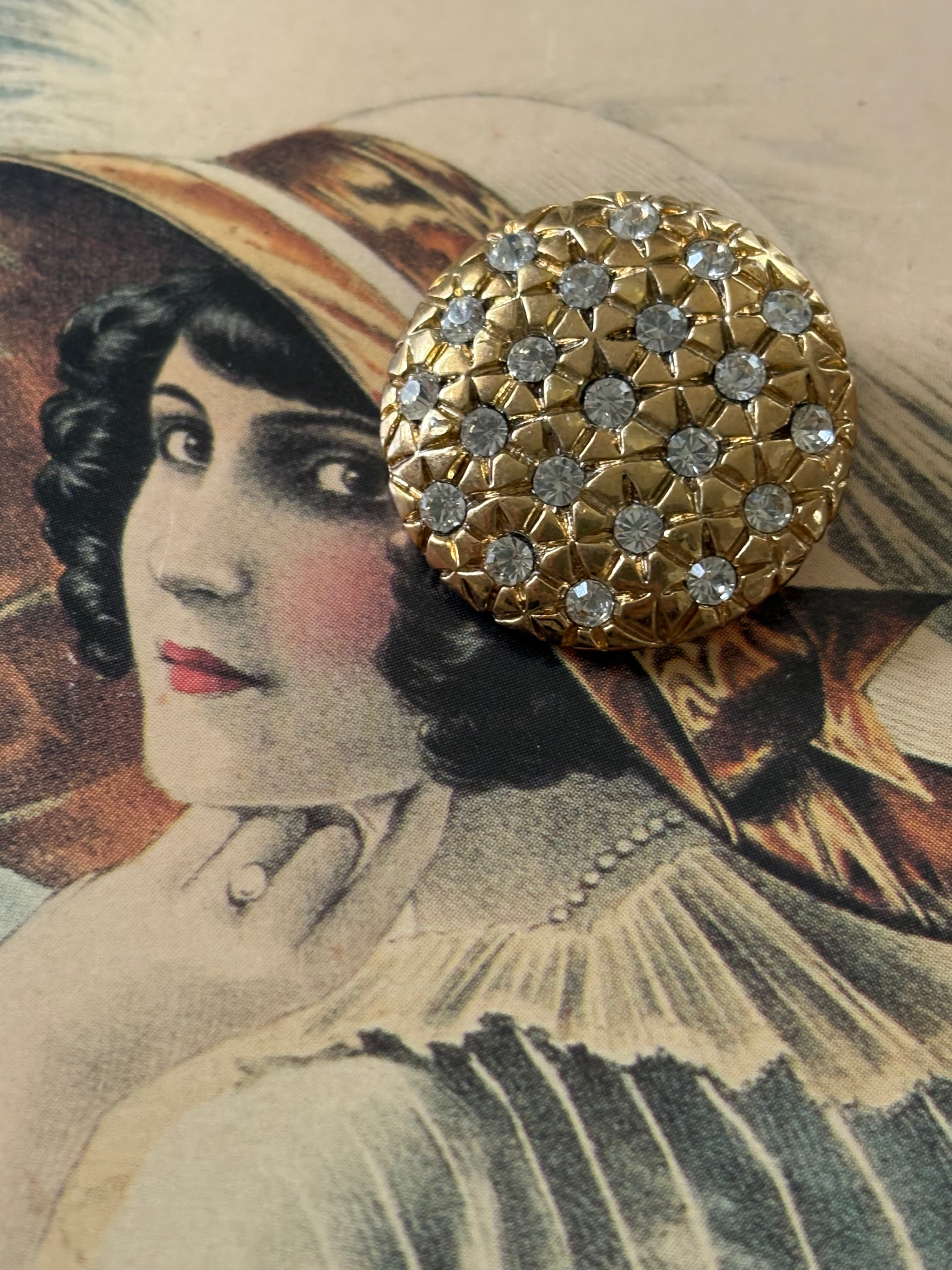 22mm 輸入デザインボタン フラワー メタル×ストーン ゴールド アクセサリーパーツ デコレーション材