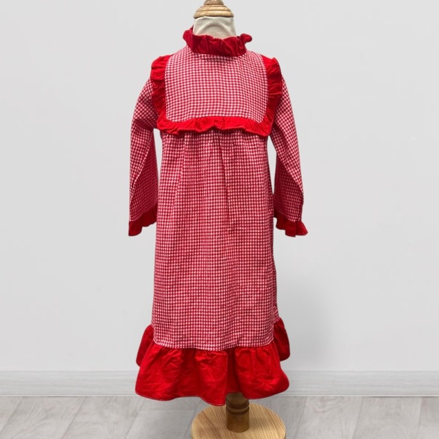 【3-4T】Sears houndstooth frill smocked dress シアーズ 千鳥格子柄 フリル スモックドレス ワンピース
