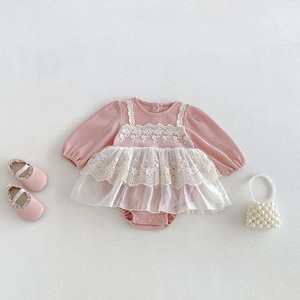 【BABY】レイヤードピンクレースロンパース