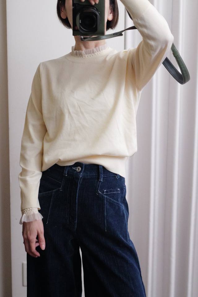 frill combi crew knit cream