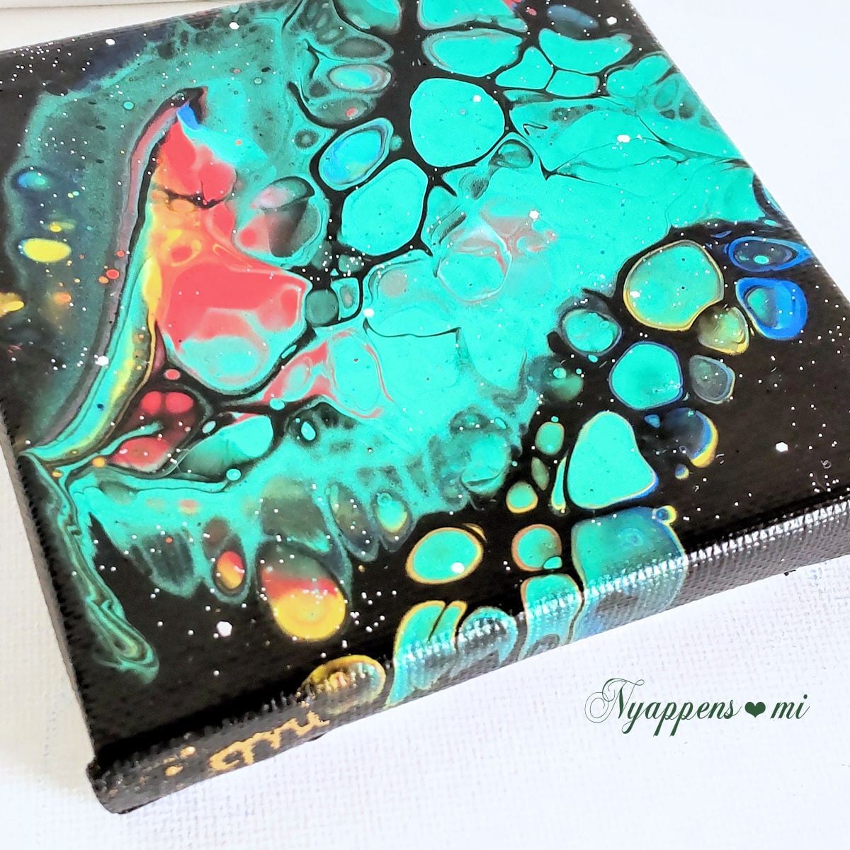 流動性アート フルイドアート 抽象画 アクリル画 箔押しラメ加工 M フルイドラメアート（熱） | フルイドアート|絵画|ねこクラフト