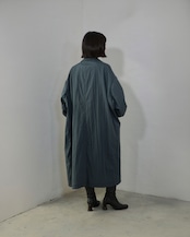 i’m here - Shrink Nylon Grandpa Coat :Navy|シュリンク凹凸ナイロン/レザー切替/空気を孕むボリューム