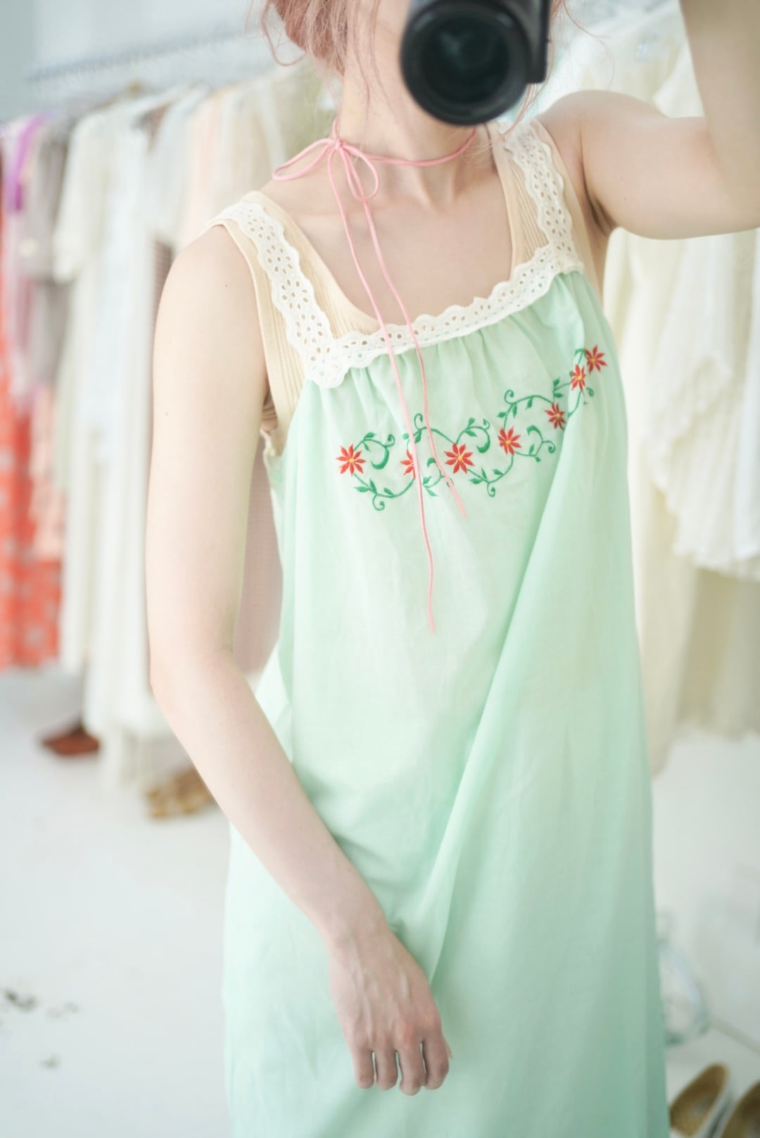 flower embroidery green dress