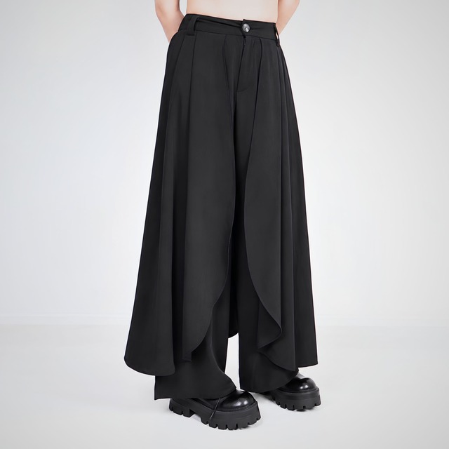 【ORV0012】Faux Two-Piece Culottes, Draped Wide-Leg Pants / 2color