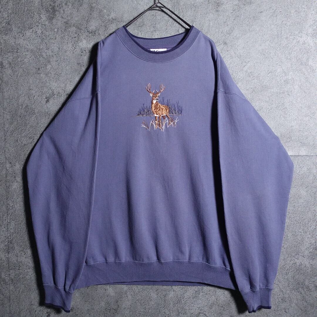 Blue Reindeer Animal Embroidered Sweat
