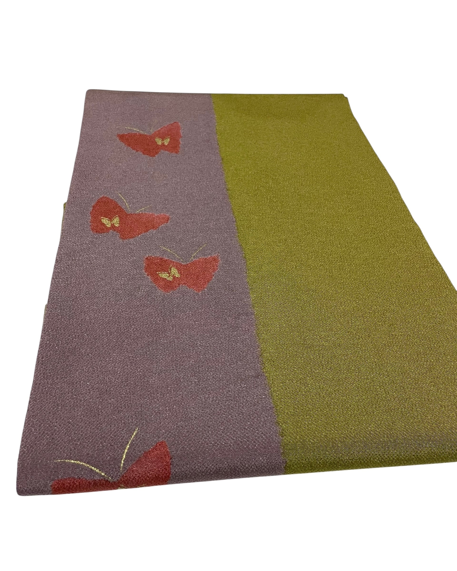 緑×紫に蝶柄 縮緬地名古屋帯 | cocoa