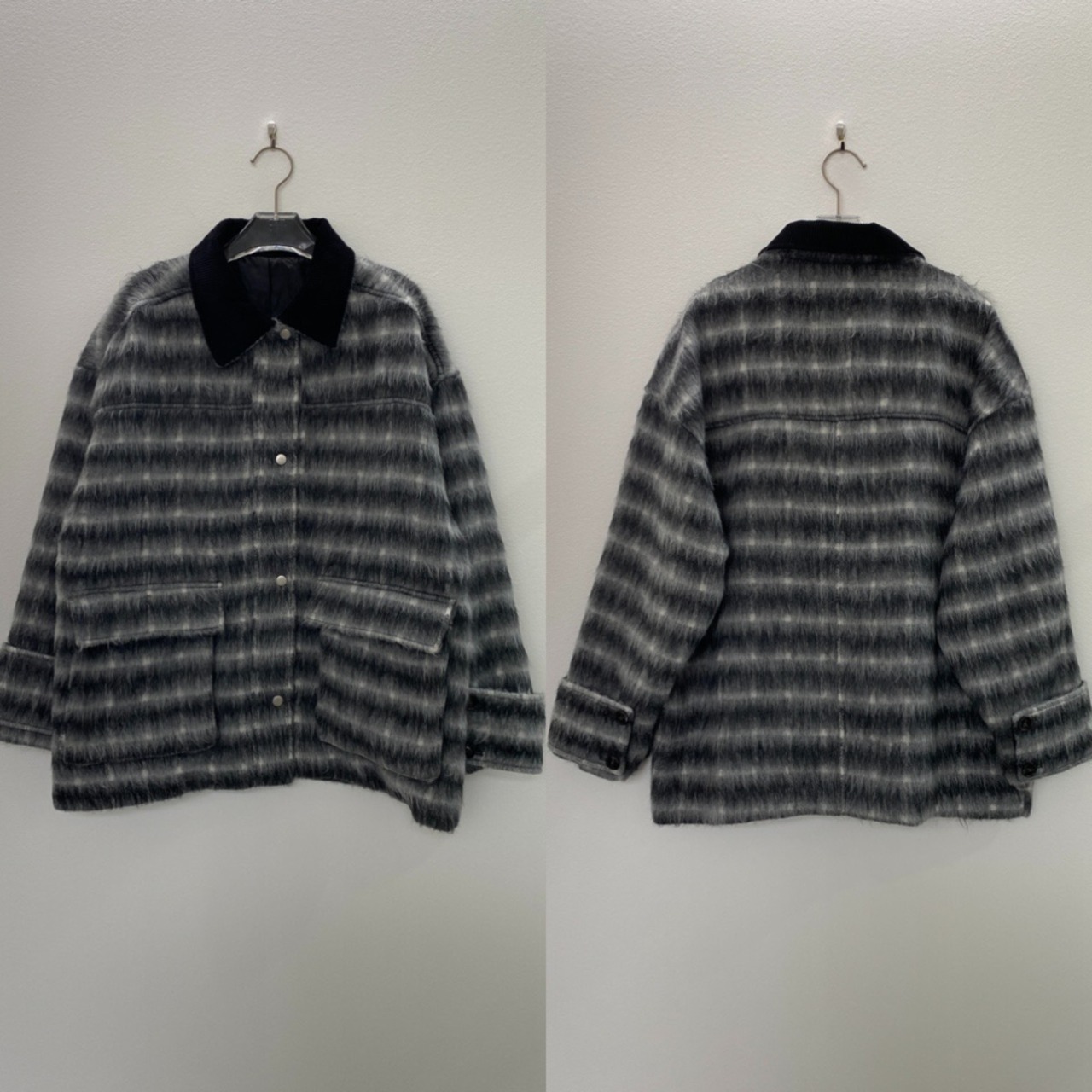 モヘアシャギーチェックCO/ブラック