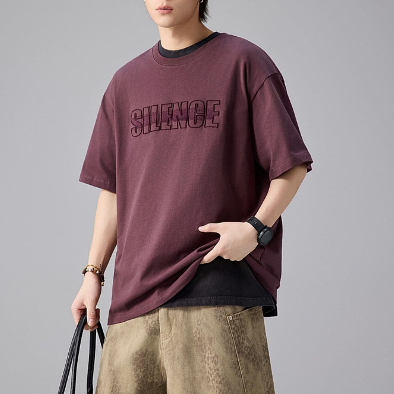 フロントロゴプリント クルーネック半袖Tシャツ R00212