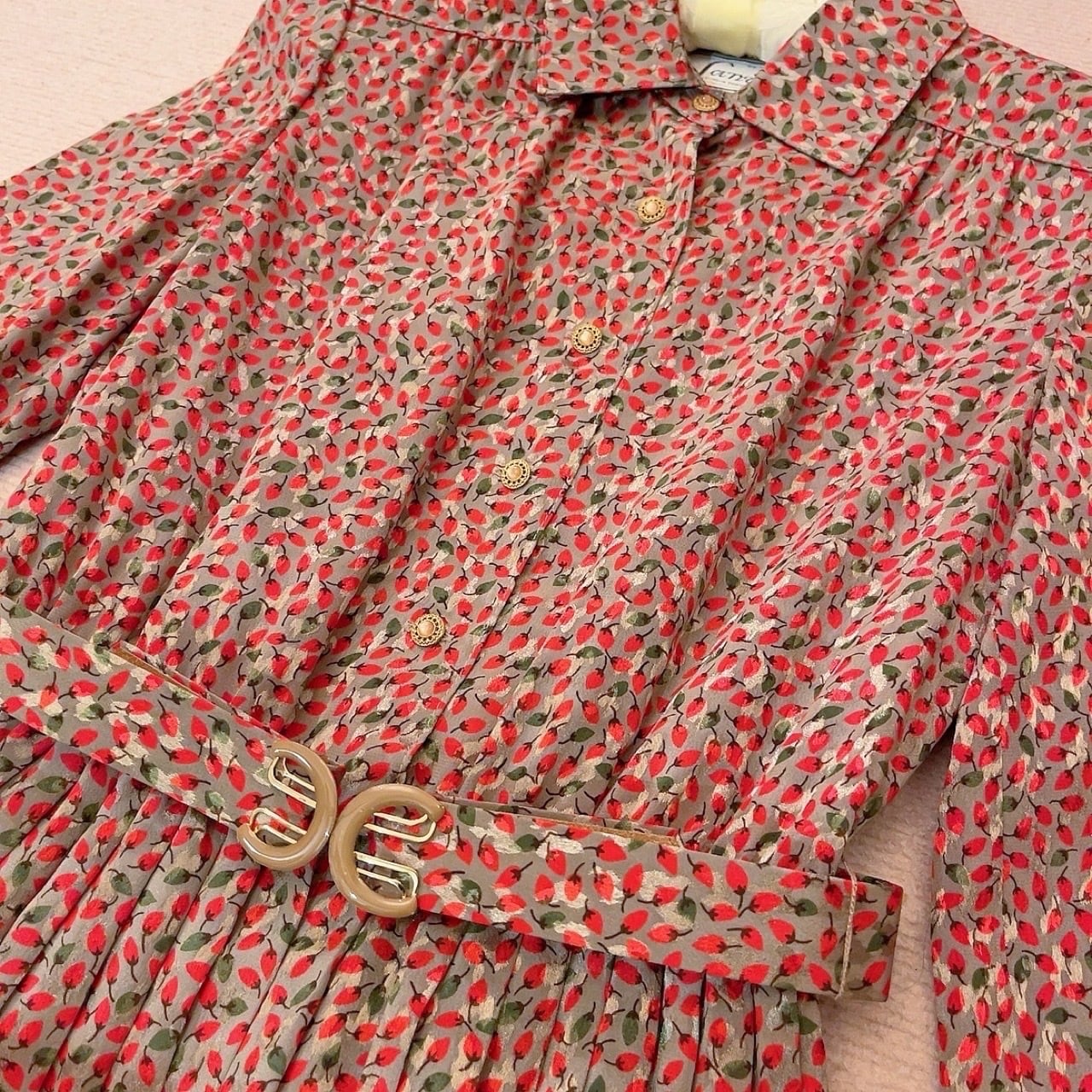 mini strawberry gold button one-piece