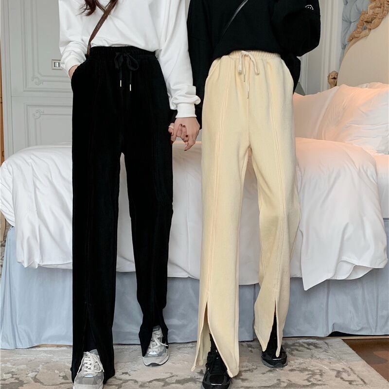 スプリングハイウェスト薄手ワイドレッグパンツ レディース 春物 ワイドパンツ YY-ファッション55016020299