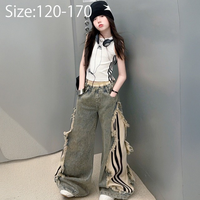フリンジライン ワイドデニムパンツ