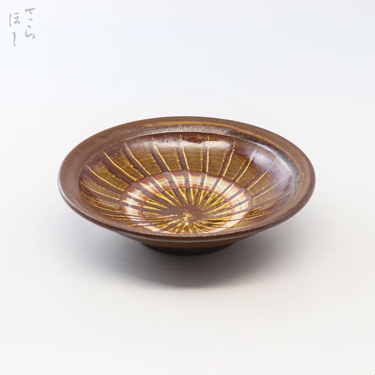 小鹿田焼 小袋窯 4.5寸リム皿 打ち刷毛目 飴 直径約14cm 小皿 陶器 和食器 民藝