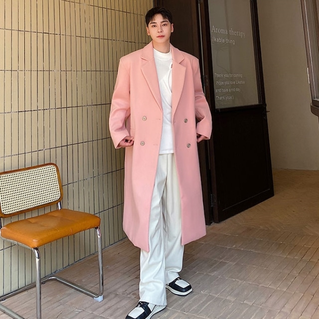 予約販売】コート ロング丈 メンズ ブラック 黒 ピンク シンプル 男前  