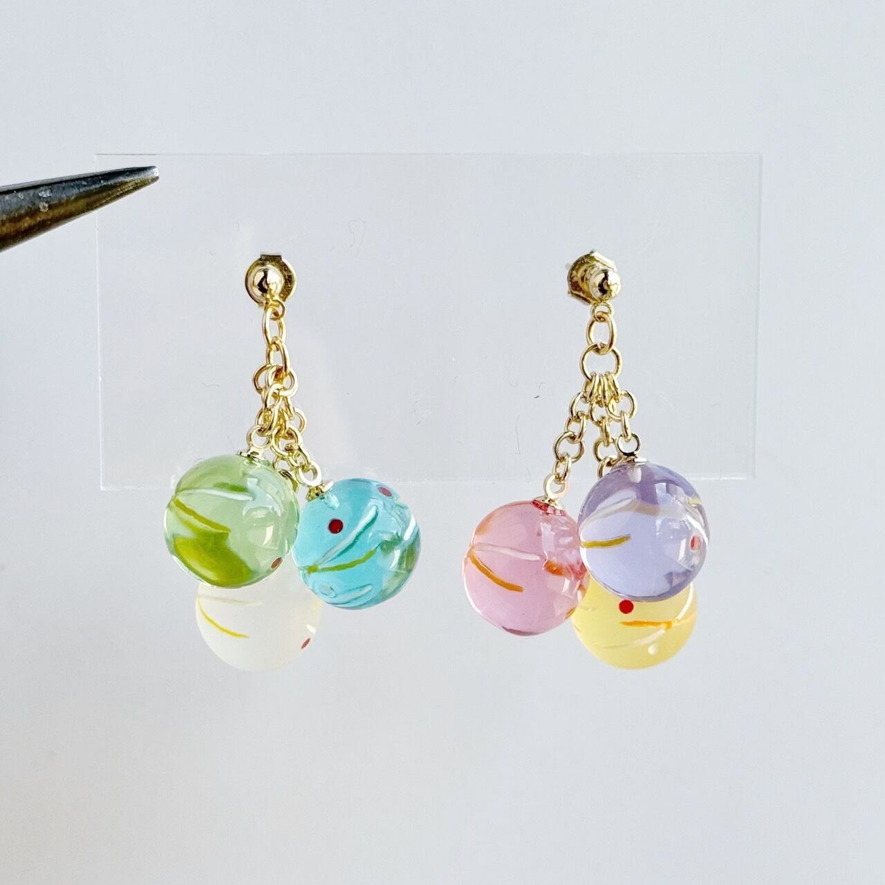 再販×1 ヨーヨーてんこ盛り ピアス イヤリング 水風船 3連 クリア