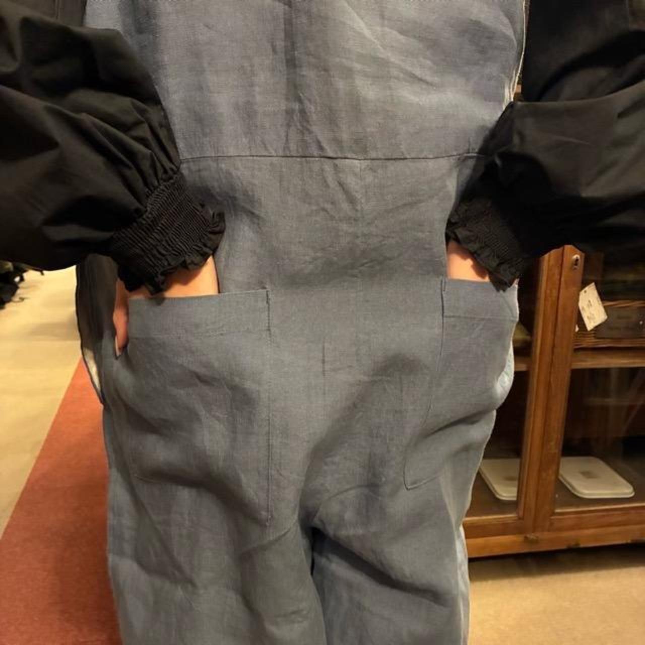 UNIVERSAL TISSU Triple Washed Linen Cotton Wrap Culotte Overalls in Smoky Blue