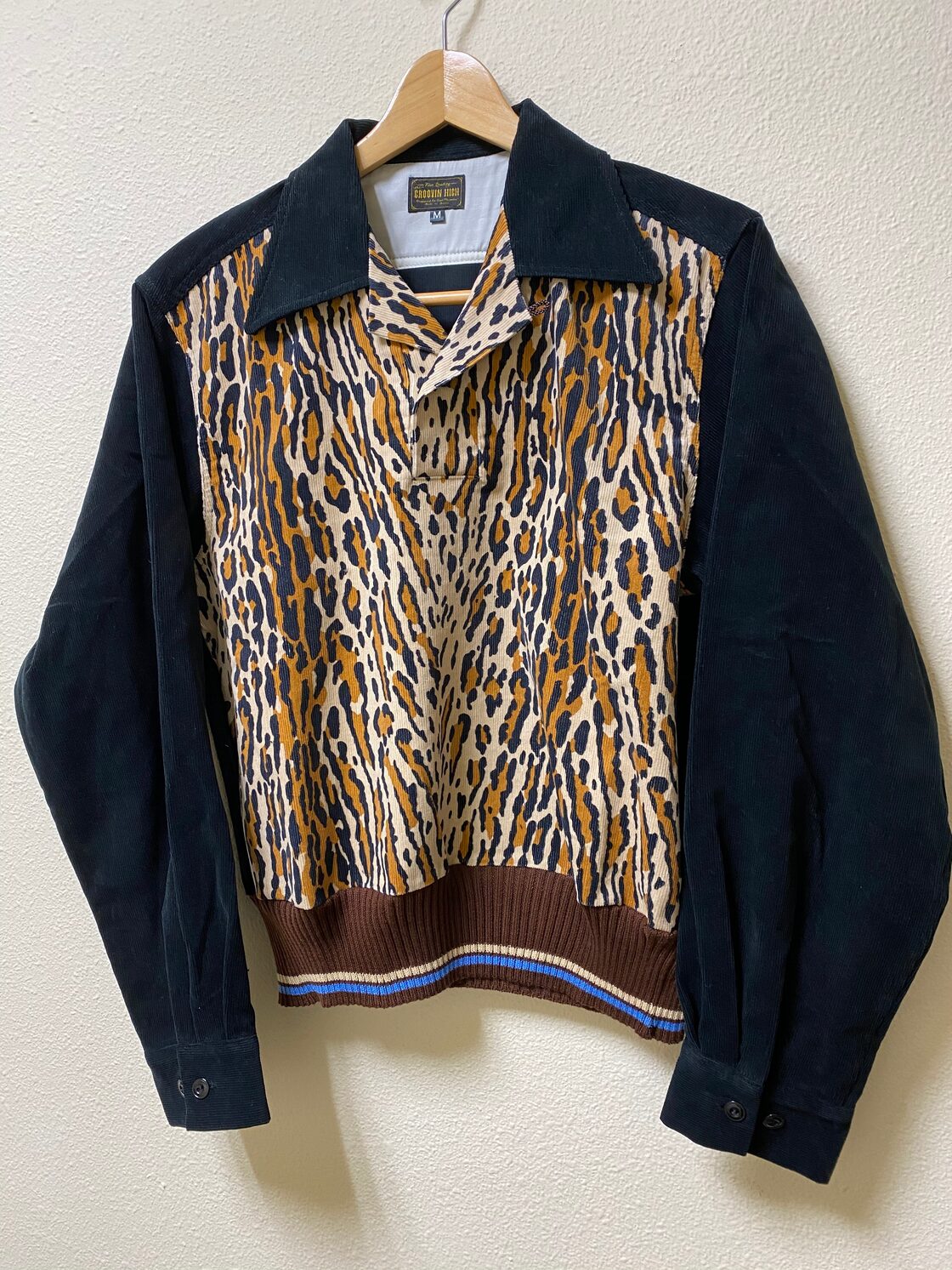 GROOVIN HIGH Leopard Corduroy Pullover Shirt(Black) | Pay ID