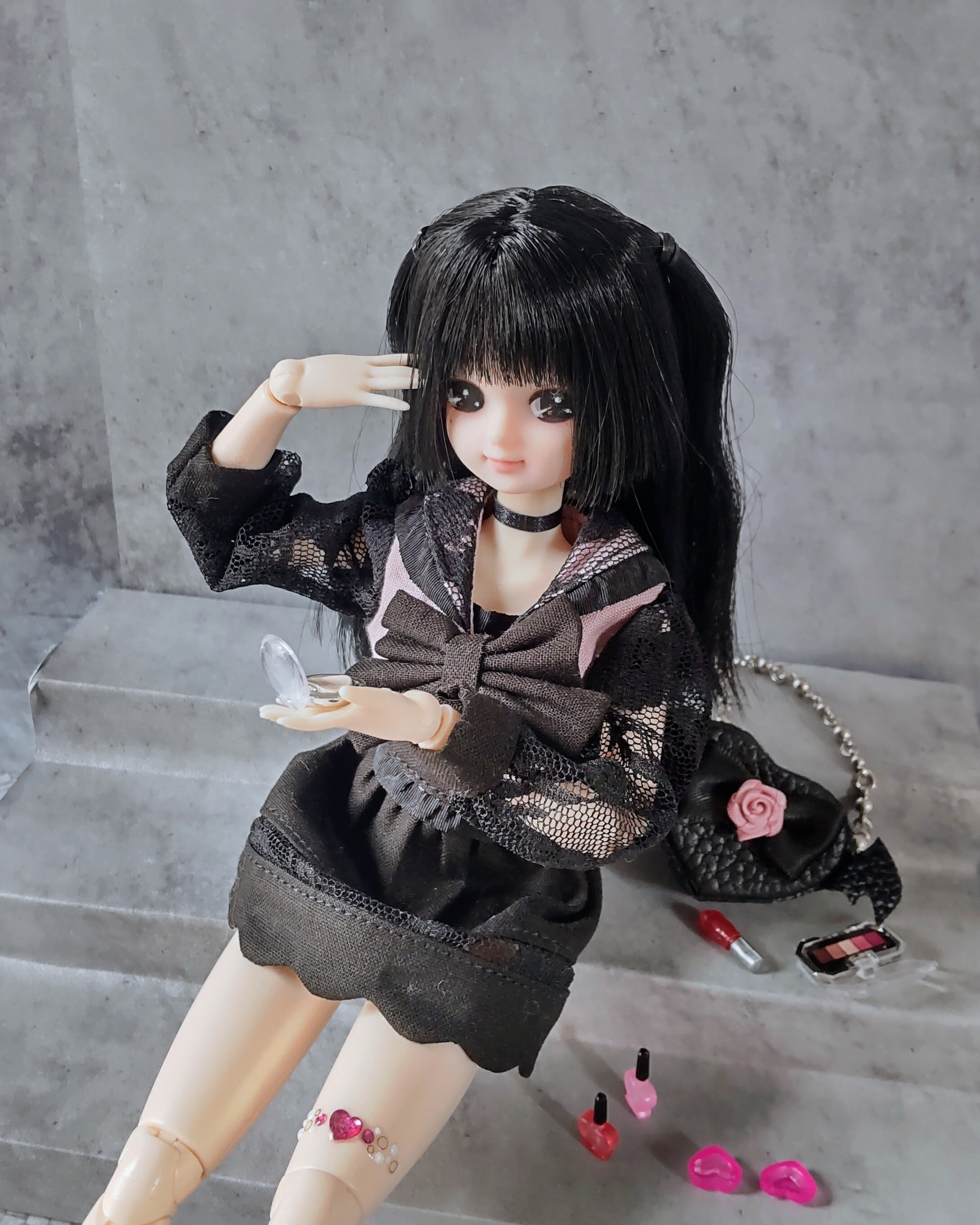 リカちゃん 27cmドール ドール服 地雷系セーラーリボンブラウス 