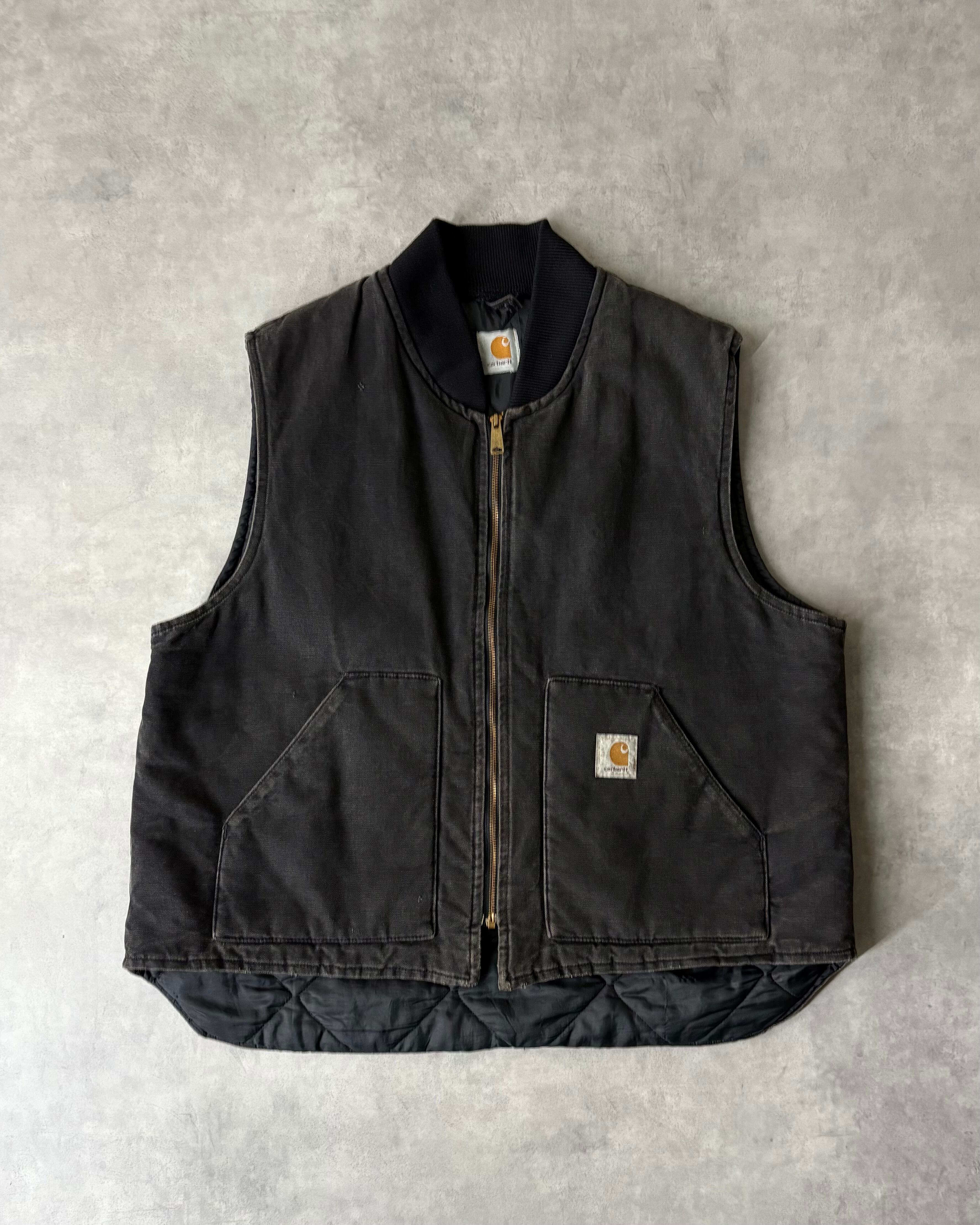 90s Carhartt Fade-Black Zip-up Duck Vest | VOLAR