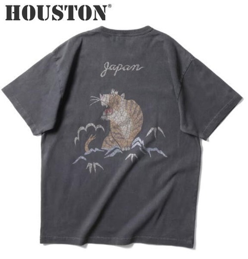 HOUSTON ヒューストン Tシャツ ピグメント U.S.コットン プリント 半袖Tシャツ PIGMENT U.S. COTTON PRINT TEE TIGER BLACK 22395
