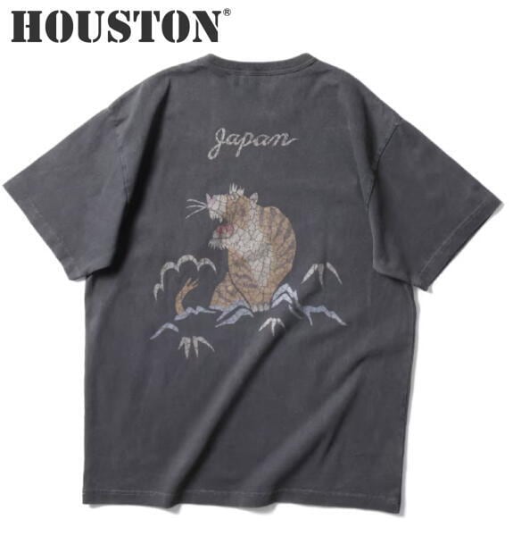HOUSTON ヒューストン Tシャツ ピグメント U.S.コットン プリント 半袖Tシャツ PIGMENT U.S. COTTON PRINT TEE TIGER BLACK 22395