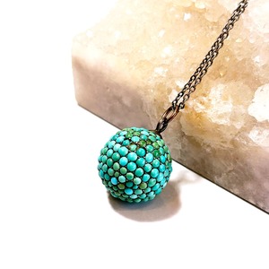Pave turquoise dome vintage pendant necklace