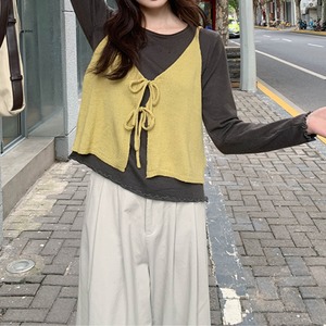 【2-piece】knit bustier & cut-and-sew top J00010