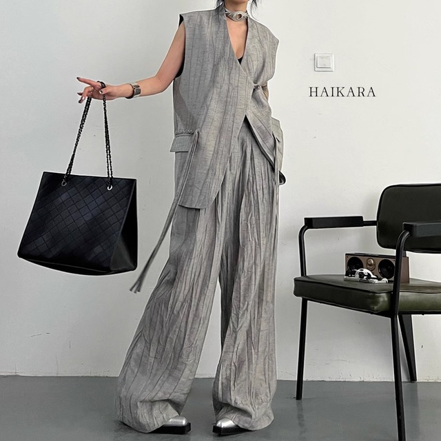 (NEW)  Wrinkled Texture Vest & Pants Set