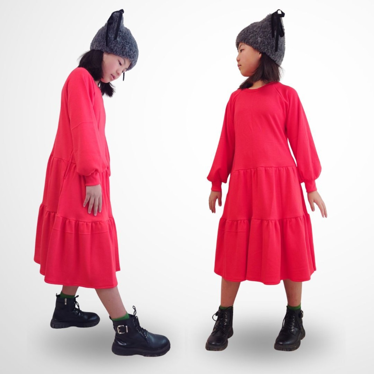型紙 キッズティアードスウェットワンピース130サイズ Tiny Wardrobe MK-005-130D