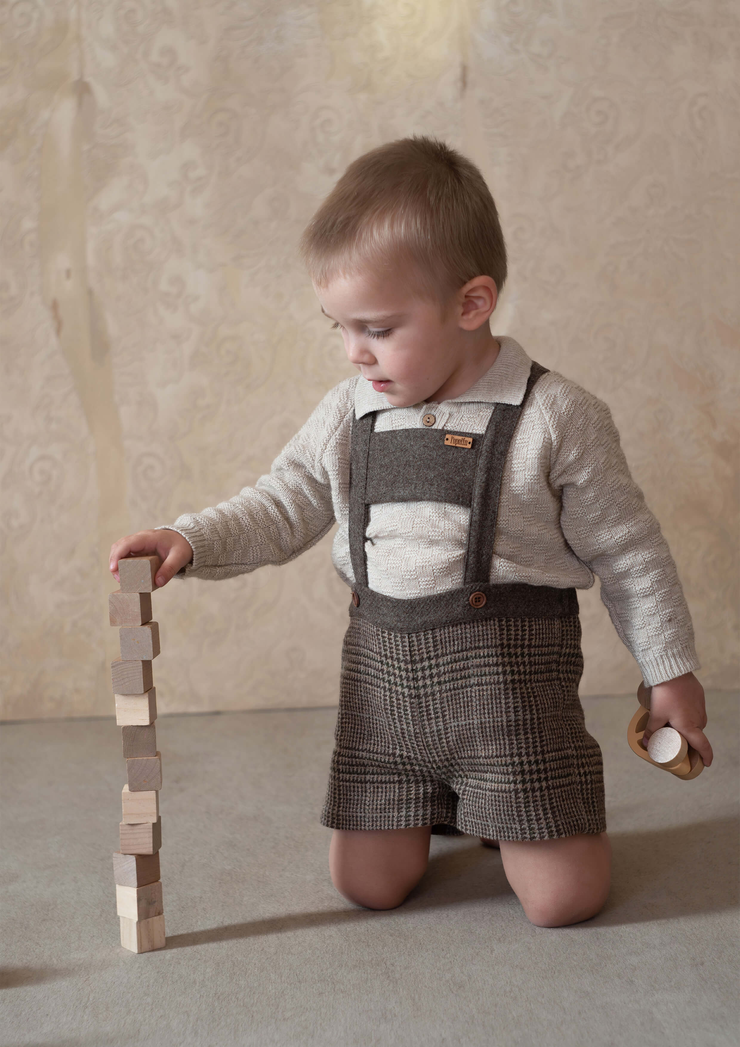 Popelin / Mod.6.2 Brown plaid woollen short romper suit | monchou