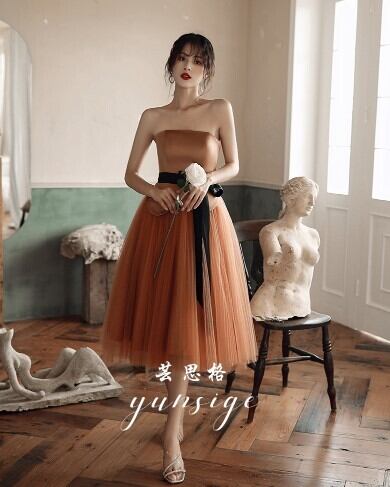 美品！ イブニングドレス ミモレ丈 ベアトップ エレガント 優雅な  