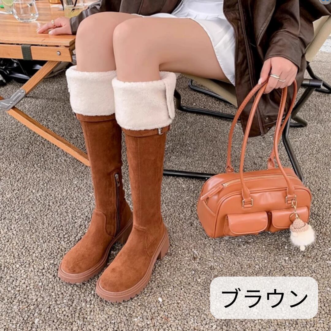 本革 ニーハイブーツ ロングブーツ スウェード ブラウン 茶色