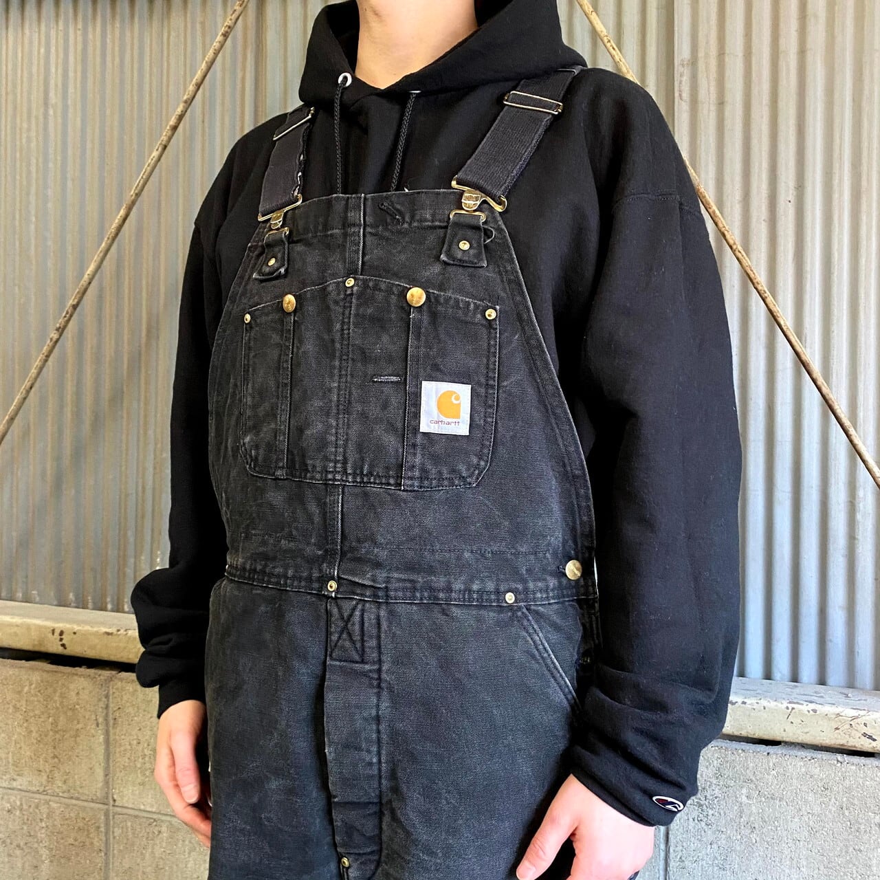 Carhartt カーハート ダック地 オーバーオール ダブルニー メンズW39 古着 ブラック 黒 キルティングライナー  裾ジップ【オーバーオール】【ALL15】 | cave 古着屋【公式】古着通販サイト