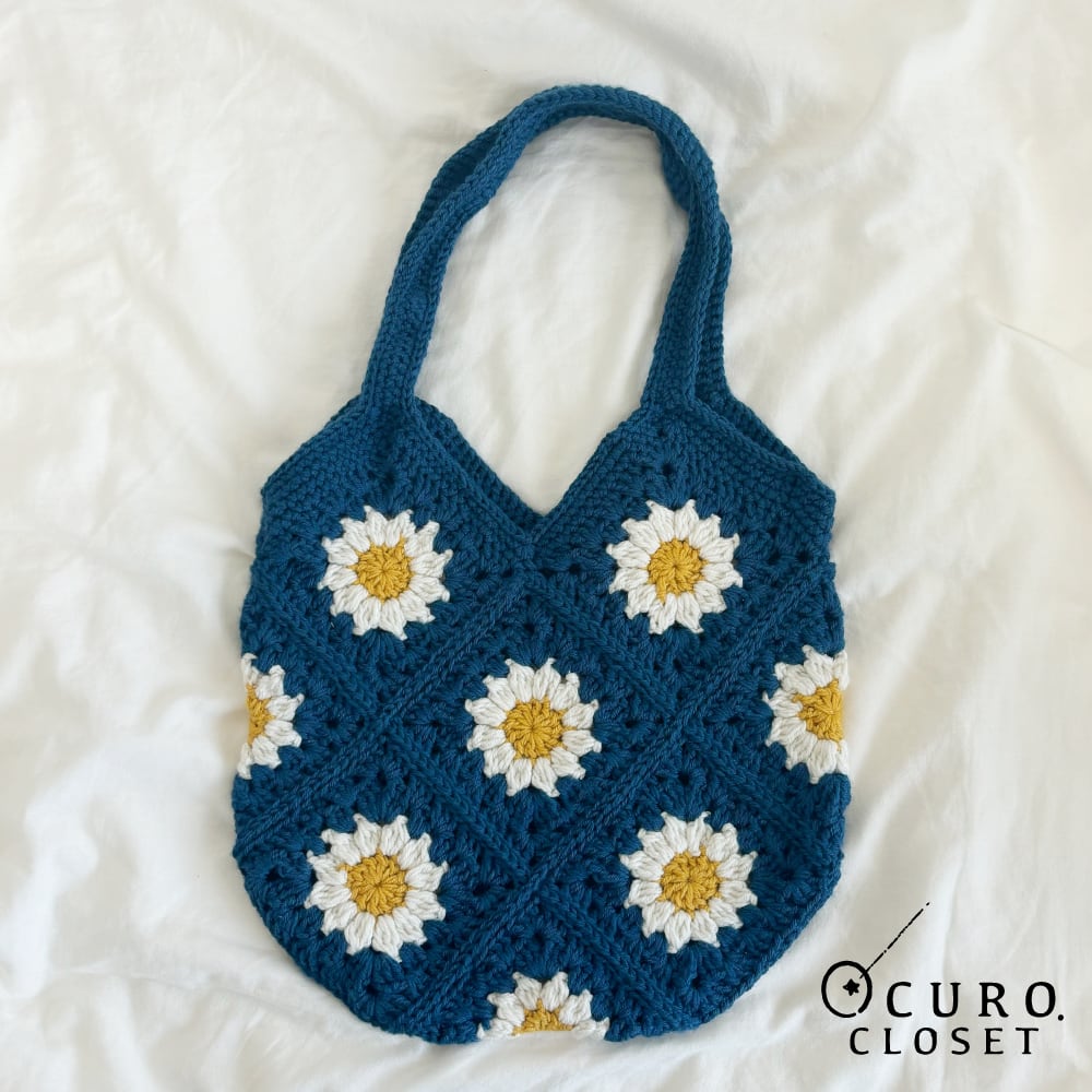 ビーズ花柄ハンドバッグ 青色 fd7e75425bc76590e87a282de4fcfe