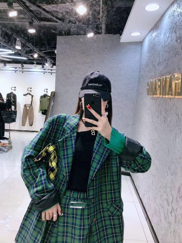 2カラー・セットアップ】チェック スーツ ツーピース 黄色 グリーン