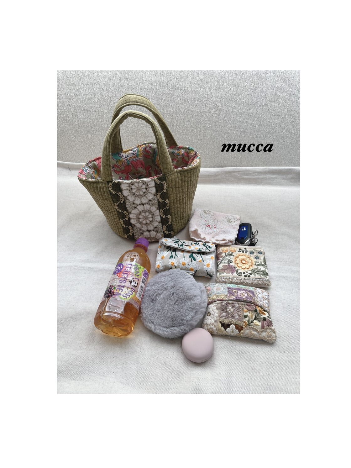 旧作SALE)ヌビキルト×刺繍リボン丸底巾着トートバッグ BK | Pay ID