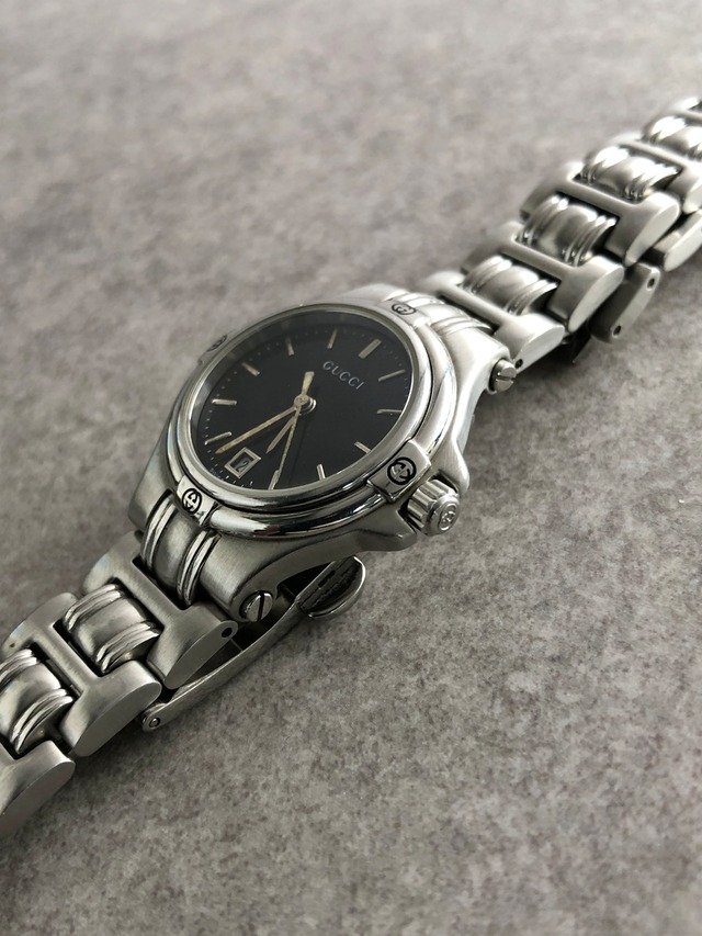 GUCCI グッチ 腕時計 シルバー×ブラック ステンレススチール 9040L クォーツ vintage ヴィンテージ オールド z3cdyu