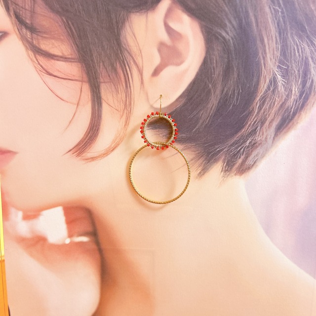 2連フープピアス【ゴールド×オレンジ】