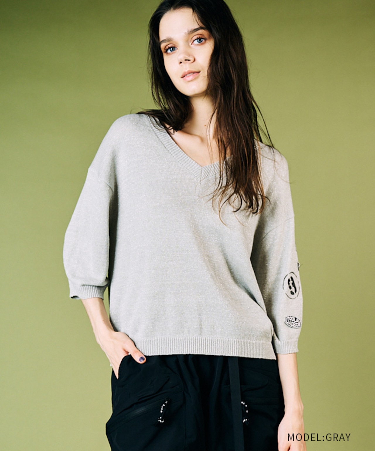 VネックグリッターTOPS (GRAY) CQ-49025