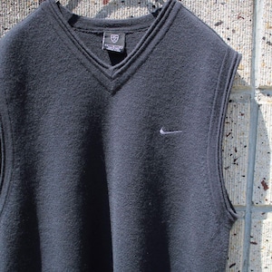 【Lサイズ】00's NIKE GOLF 前後ロゴ刺繍 黒 古着 ウールベストセーター