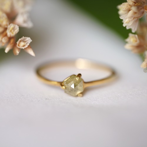 [送料当方負担] K18 Hex Rose cut Lime green Diamond ring(0.537ct,R025_LGD)