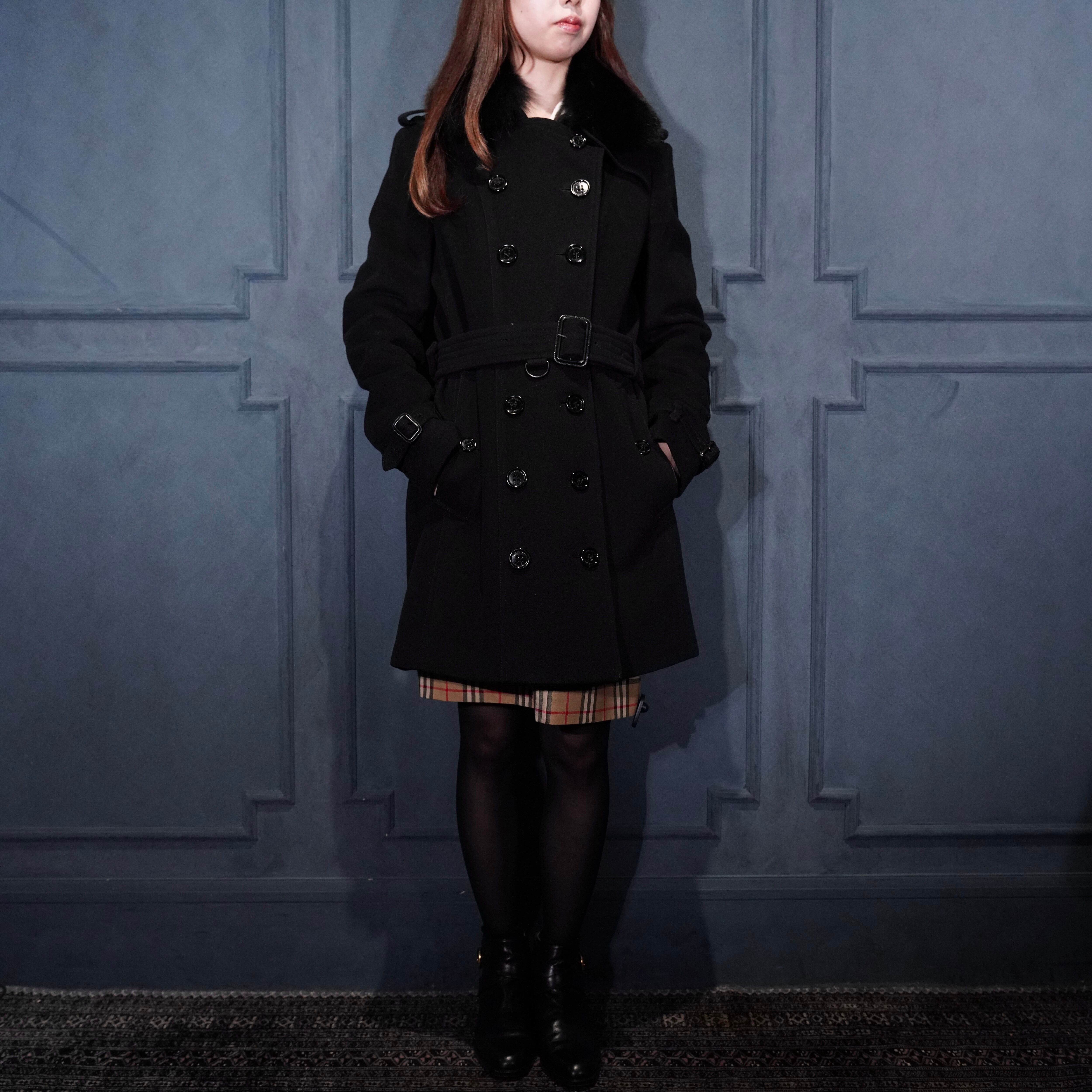 BURBERRY LONDON SANDRINGHAM BLUE FOX FUR CASHMERE BREND WOOL