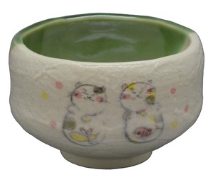 【努力特価】抹茶碗 白 サイズ:直径9.6x高さ6cm 小茶碗 猫