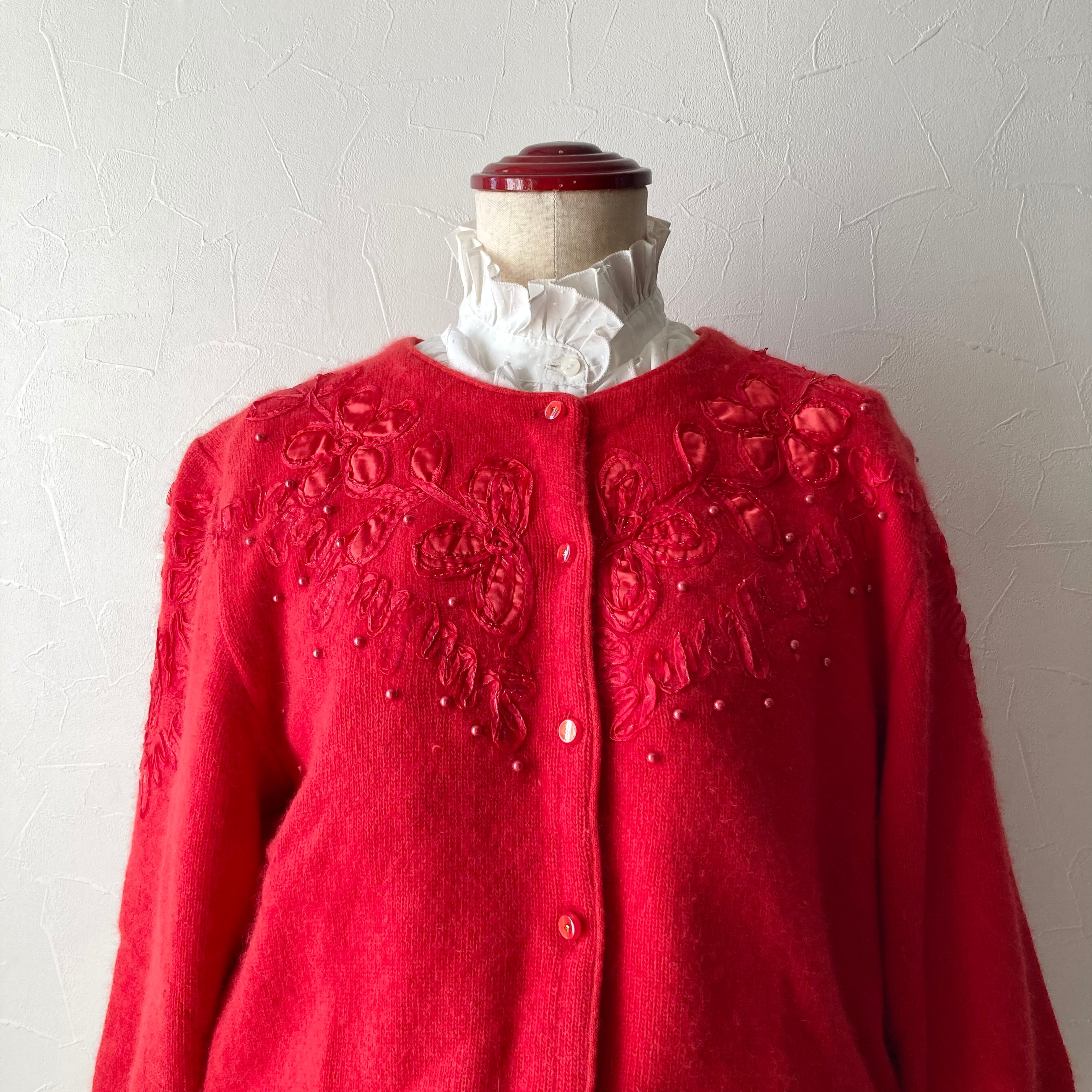 ビーズ刺繍赤カーディガン 昭和レトロ 古着 used vintage | 古着と雑貨