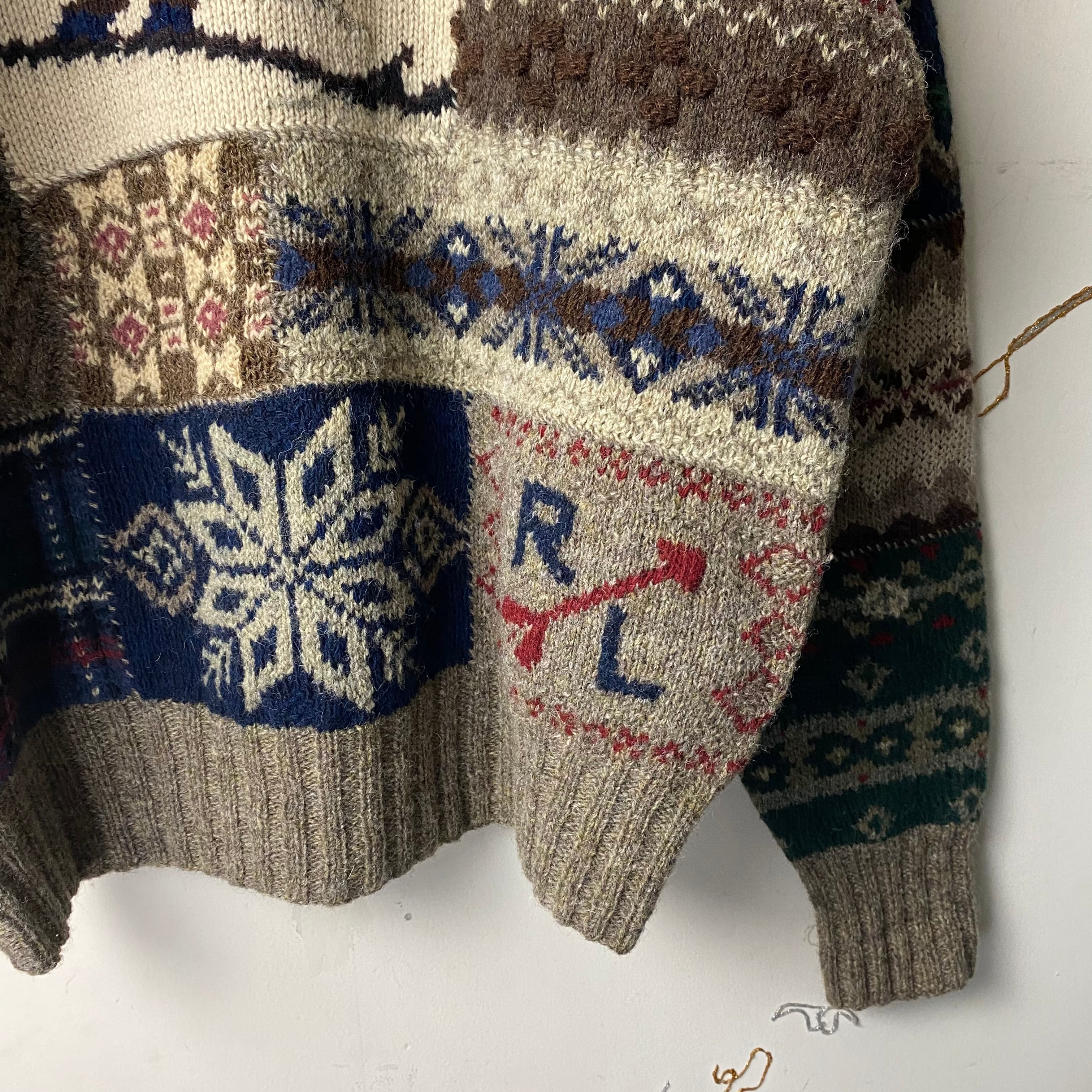 vintage POLO by RALPH LAUREN patchwork pattern hand knit sweater 