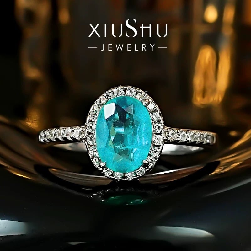 ギラギラパライバリング 2カラット 人工パライバトルマリン 高炭素ダイヤモンド キラキラ