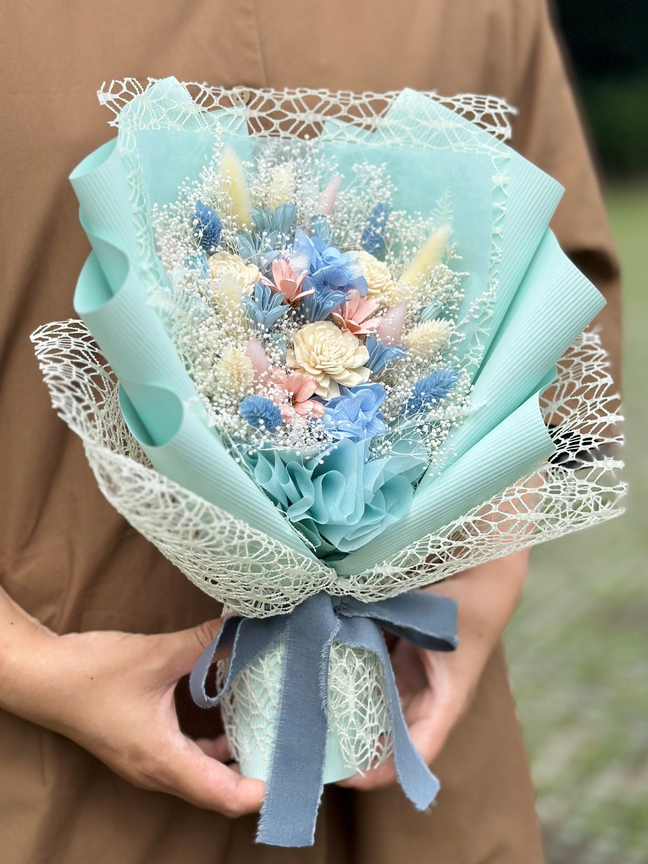 19.ドライフラワー花束(いろどり/水色・ピンク色・) □Мサイズ 【数量限定商品】 画像6